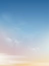 Morning sky with white clouds, Vertical Spring sky scape in blue, yellow and pink pastel color,Vector background of nature sky in Royalty Free Stock Photo