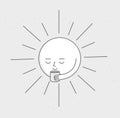 Morning sleeping sun holding cup of tea grey Royalty Free Stock Photo