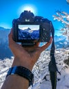 Beautiful morning with fresh snow with my camera and mountain view