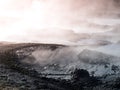 Morning at Sol de manana geyser with mud pots, Bolivian Andean Altiplano, Bolivia, South America Royalty Free Stock Photo