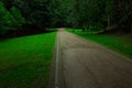 morning spring time park outdoor green environment space asphalt road walking site way without people here Royalty Free Stock Photo