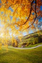 Morning in St. Magdalena village. Location Val di Funes, Dolomite alps, Italy, Europe