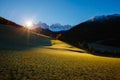 Morning in St. Magdalena village. Location Val di Funes, Dolomite alps, Italy, Europe