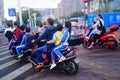 Shenzhen, China: the morning landscape of street visitors and pedestrians and traffic