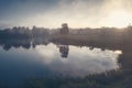 Morning summer landscape with fog over the lake. Soft focus Royalty Free Stock Photo