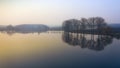 Morning summer landscape over the lake. Drone view Royalty Free Stock Photo