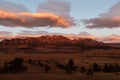 Sunrise alpenglow on the flatiron mountains in Colorado Royalty Free Stock Photo