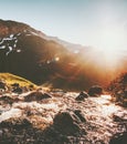 Morning sun light over river in mountains Landscape Royalty Free Stock Photo