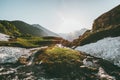 Morning sun light over river in mountains Royalty Free Stock Photo