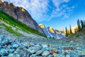 Morning Sun Lights up the Valley of Ten Peaks at Moraine Lake In Banff National Park Royalty Free Stock Photo