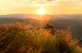 The morning sun and the orange sky above the mountains. Twilight sky background. Colorful Sunset sky and cloud. vivid sky in twili Royalty Free Stock Photo