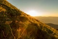 The morning sun and the orange sky above the mountains. Twilight sky background. Colorful Sunset sky and cloud. vivid sky in twili Royalty Free Stock Photo