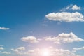 The morning sun shines through the blue sky and clouds, Fresh blue sky and soft white clouds, Bright blue sky with fluffy white cl Royalty Free Stock Photo