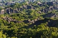 Morning sun shines on unique land formation of erosion