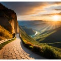 morning sunlight evening reflection sunset sky dusk horizon nature cloud coast sea dawn sunrise landscape mountain hill yellow Royalty Free Stock Photo