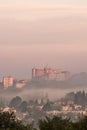 Morning sunlight/sunrise with fog in the city Zlin, Czech Republic.