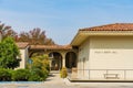 Morning sunny view of Willis H Booth Hall in the Occidental College