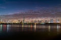 Morning, sunrise or dusk in Dubai. Dawn over Burj Khalifa. Beautiful colored cloudy sky over Dubai downtown . Glow over Royalty Free Stock Photo