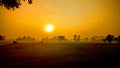 The morning sunrise and the golden fields Royalty Free Stock Photo