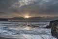 Morning Sunrise in Iceland Black Sand Beach With Ocean Water Waves and Stormy Clouds. Vik Vikurbraut Royalty Free Stock Photo