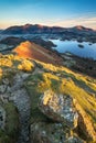 Summer morning sunrise looking down from the summit of Catbells in the Lake District