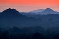 Morning sunrise in mountain of Kruger National Park, South Africa. Hills with forest vegetation and ping twilight. Traveling in Af Royalty Free Stock Photo