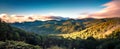 Morning sunrise ove blue ridge parkway mountains