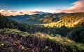 Morning sunrise ove blue ridge parkway mountains