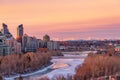 Morning Sunrise Sky Over Downtown Calgary And River Valley