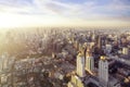 Morning sunrise view of Bangkok city in ratchaprasong area from window of Baiyok hotel room Royalty Free Stock Photo