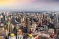 Morning sunrise view of Bangkok city in ratchaprasong area from window of Baiyok hotel room Royalty Free Stock Photo