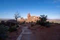 Morning sunrise view of the path to Turret Arch in Arches National Park in Moab Utah Royalty Free Stock Photo