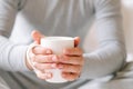 Morning tea beverage man sit hold cup Royalty Free Stock Photo