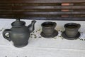 Morning tea ceremony. clay teapot and two cups of tea Royalty Free Stock Photo