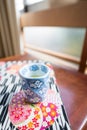 Morning Tea set on the table in Ryokan
