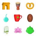 Morning tea time icon set, cartoon style Royalty Free Stock Photo