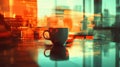 Morning at the tech office energizing with a cup of coffee for a productive workday ahead. Royalty Free Stock Photo