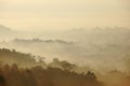 Foggy Early Morning Borobudur Famous Temple Silhoulette