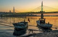 morning time in istanbul between europe and asia continent with metro bridge and fishe Royalty Free Stock Photo