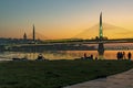 Morning time in istanbul between europe and asia continent with metro bridge,people an Royalty Free Stock Photo