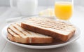 Morning toast bread with butter and juice