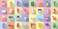 Morning treatments icons set flat vector. Care shave