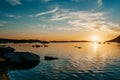 Morning vibes. Beautiful calm sunrise over sea at Corsica island