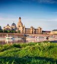 Morning view of Academy of Fine Arts and Baroque church Frauenkirche cathedral.