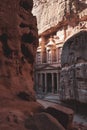 morning view of Al Khazneh - rock cut temple, the treasury in ancient Nabatean city of Petra