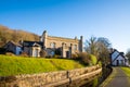 A morning view along the Llangollen canal with beautiful buildings along the way Royalty Free Stock Photo