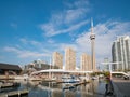 Morning view of the Amsterdam Bridge, ships and CN Tower