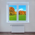 View of autumn park landscape from the window. Royalty Free Stock Photo