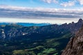 Morning view from Bivacco Mario Rigatti on Latemar mountain group in Dolomites mountains in Italy Royalty Free Stock Photo