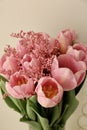 Bouquet of beautiful pink tulips in early spring as a postcard or picture with nice flowers Royalty Free Stock Photo